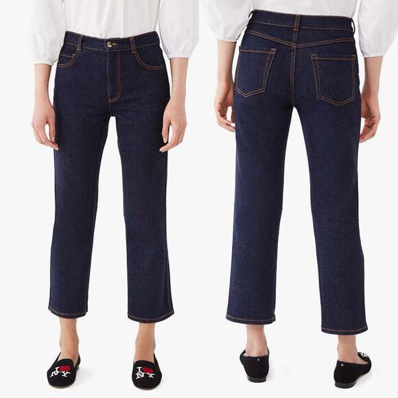 Kate Spade Denim Kick Flare Jeans Dark Wash Blue Size 24 Cropped Length - Picture 1 of 7